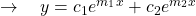 \quad \rightarrow \quad y = c_1 e^{m_1 x} + c_2 e^{m_2 x}