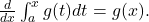 \frac{d}{dx} \int_a^x g(t) dt = g(x) .