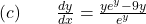 (c) \quad \quad \frac{dy}{dx} = \frac{y e^y - 9y}{e^y}